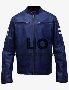 Men Aviatrix Slim Blue Biker Leather Jacket