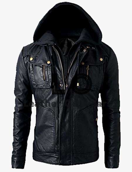 Black Wool Hooded Leather Jacket | Brando Biker Jacket