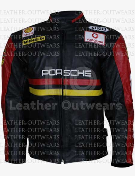 Porsche 930 Turbo Black & Red Leather Jacket - Leather Outwears