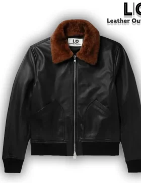 Black Mens Shearling Bomber Leather Jacket