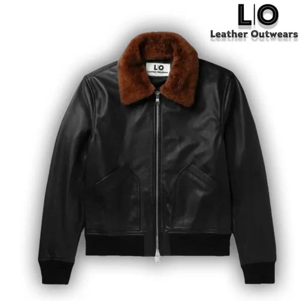Black Mens Shearling Bomber Leather Jacket