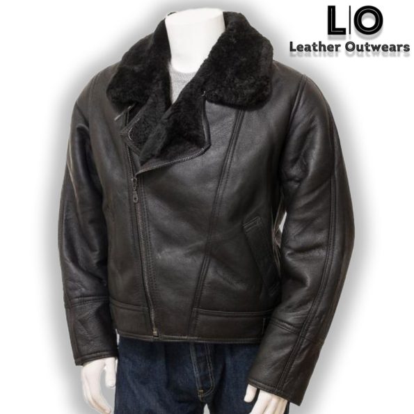 black shearling leather jacket