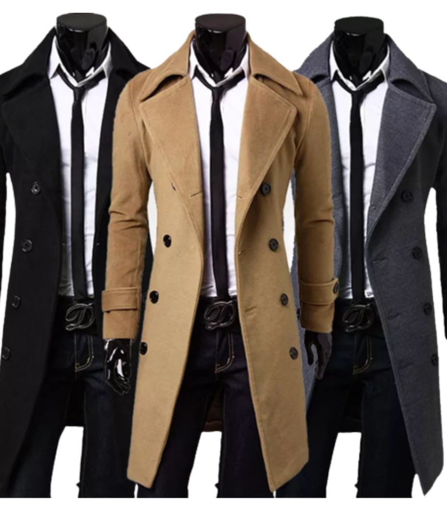 Men’s Double Breasted Casual Slim Fit Trench Blazer Coat - Leather Outwears