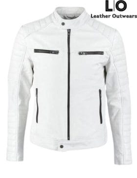 Men's Cafe Racer Biker White Leather Jacket
