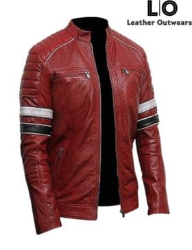 Men's Cafe Racer Maroon Antique Biker Leather Jacket