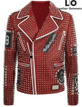 Men’s Rock Punk Studded Spike Biker Leather Jacket