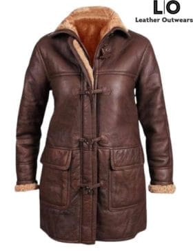 Women's B3 Aviator Shearling Brown Hooded Duffle Coat