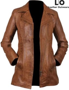 Women's Biker Brown Leather Coat