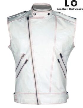 Men's Motorcycle White Leather Vest
