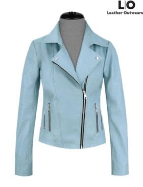 Women's Spring Light Blue Stretch Leather Jacket