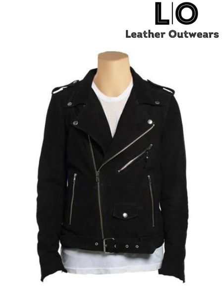 Men Biker Leather jacket with waist belt - Leather Outwears