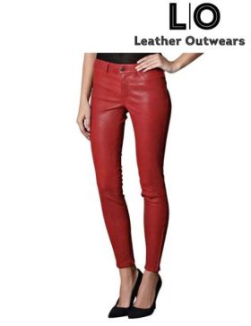 bright red leather pants