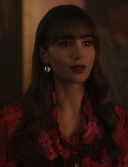 Emily In Paris S03 Lily Collins Red Rose Printed Blazer - Image 2