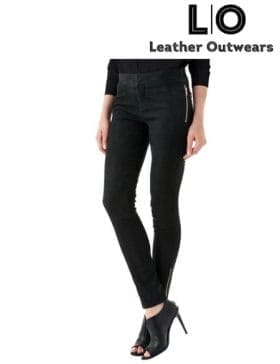 women-suede-black-leather-pants