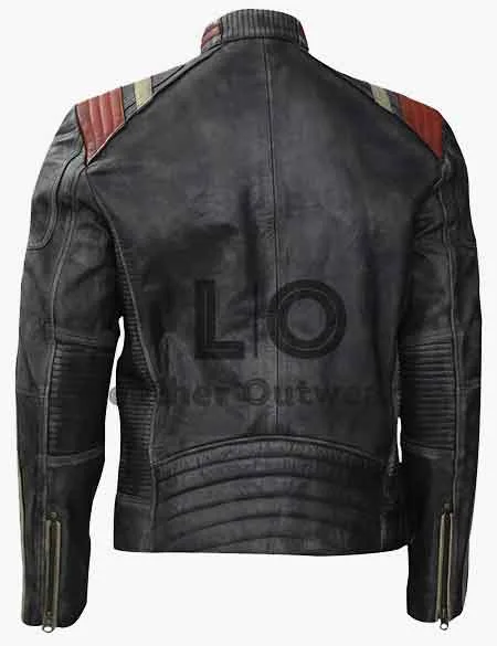 Buy Biker Stripes Mud Brown Leather Jacket for Men Online
